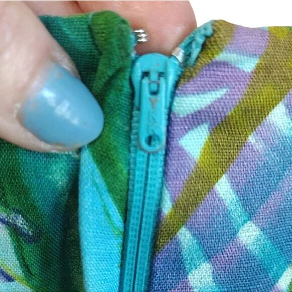 VTG 90s Maggy London Green Tropical Sleeveless Linen Blend Dress Size 8 - Picture 13 of 14